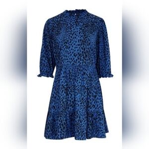 NWT New Look (UK) animal print flowy Smock dress, blue black, size 10